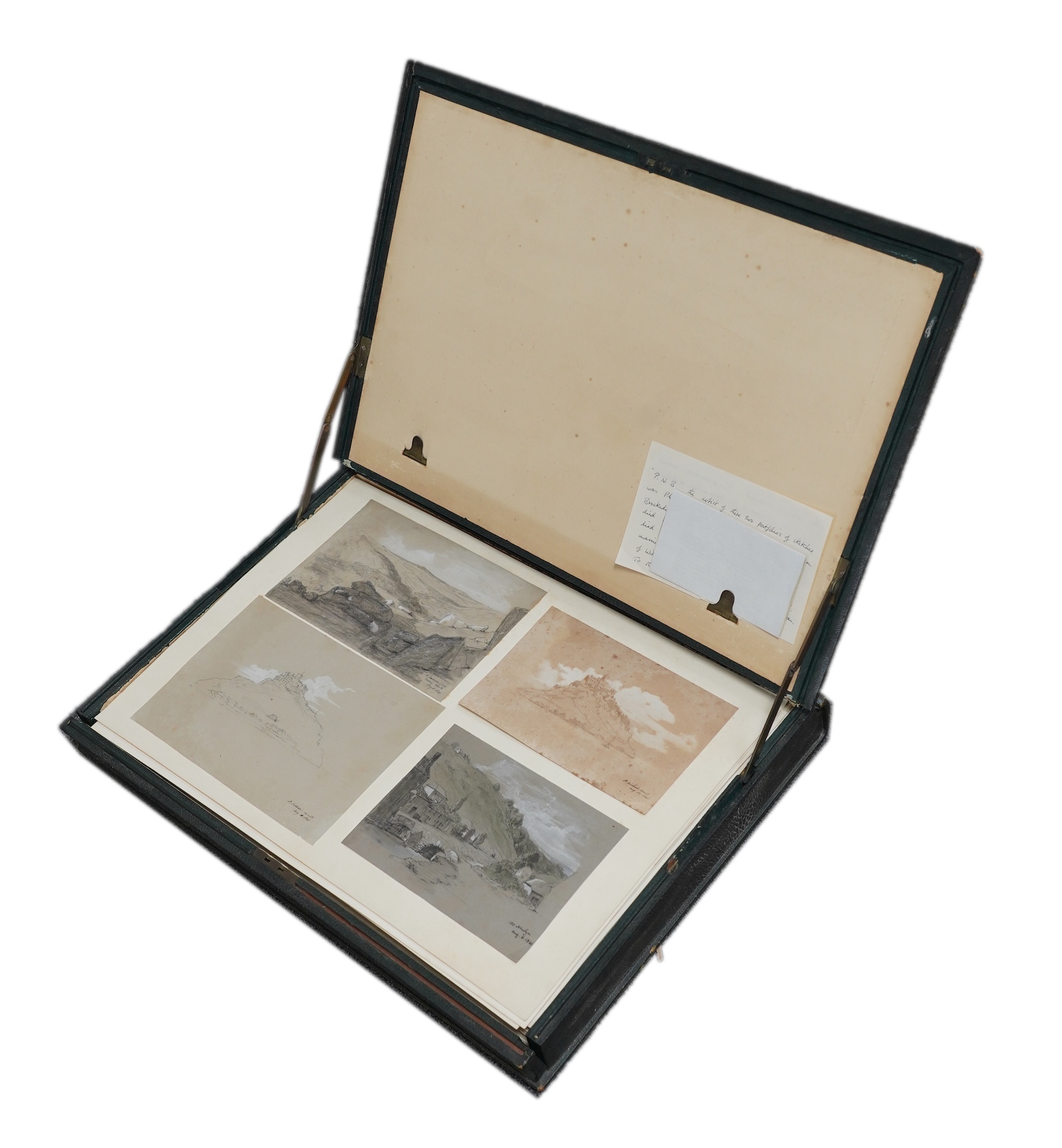 Philip North Brockedon (1822-1849), A large leather bound folio of 19th century sketches and watercolours